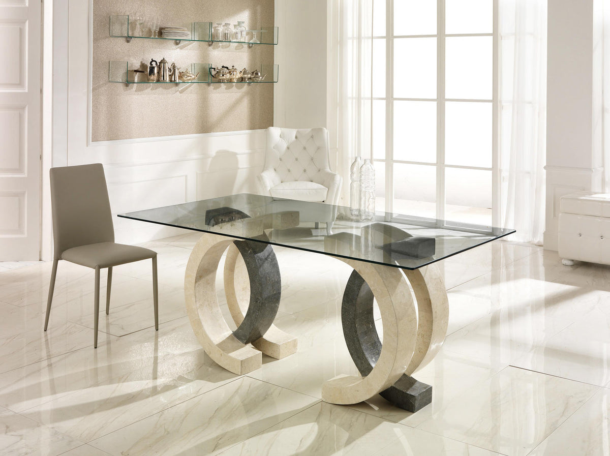Dining Table Olimpia 180 cm Fossil Stone Glass Beige & Grey Stone Domestica – Lifestyle