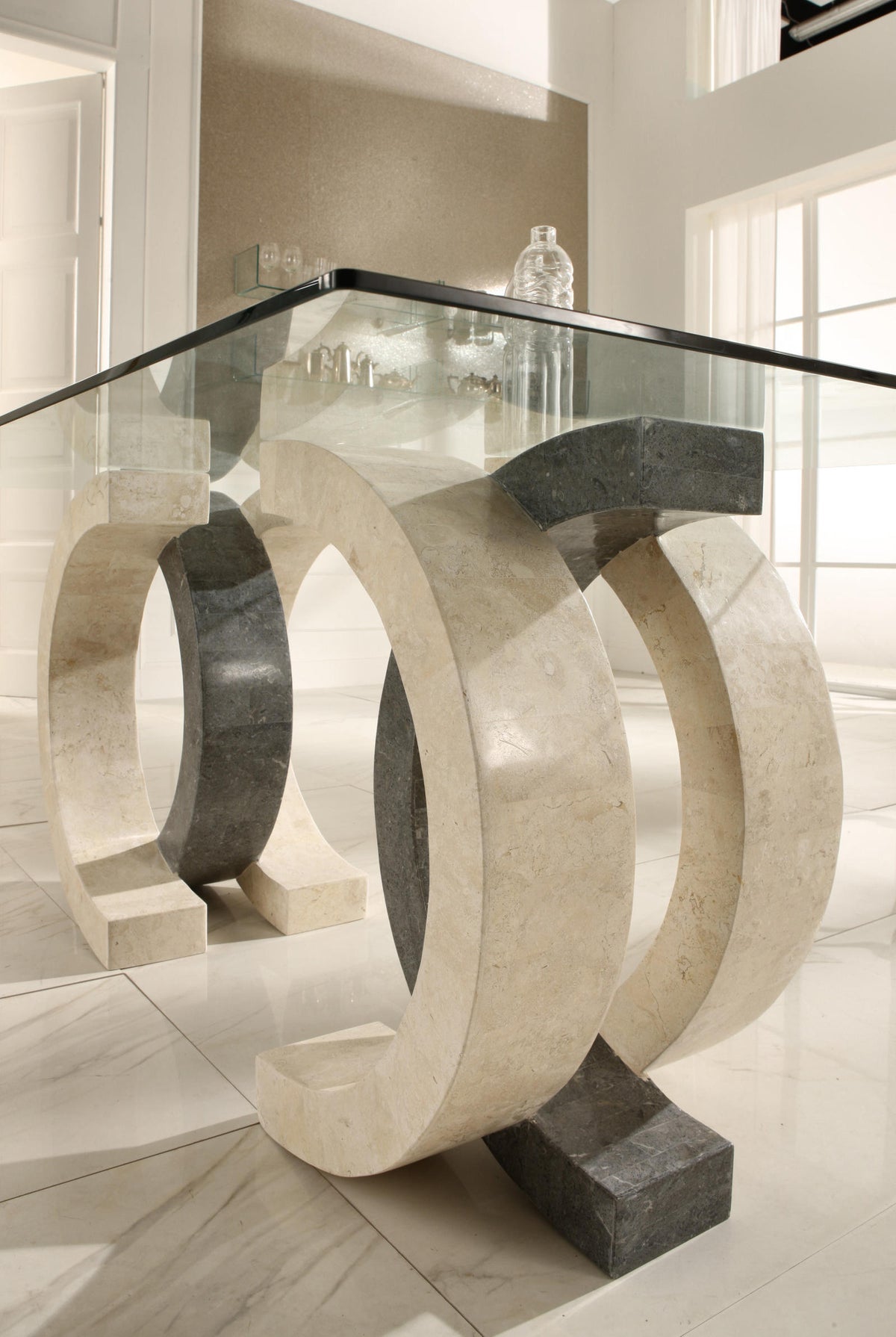 Dining Table Olimpia 180 cm Fossil Stone Glass Beige & Grey Stone Domestica – Lifestyle