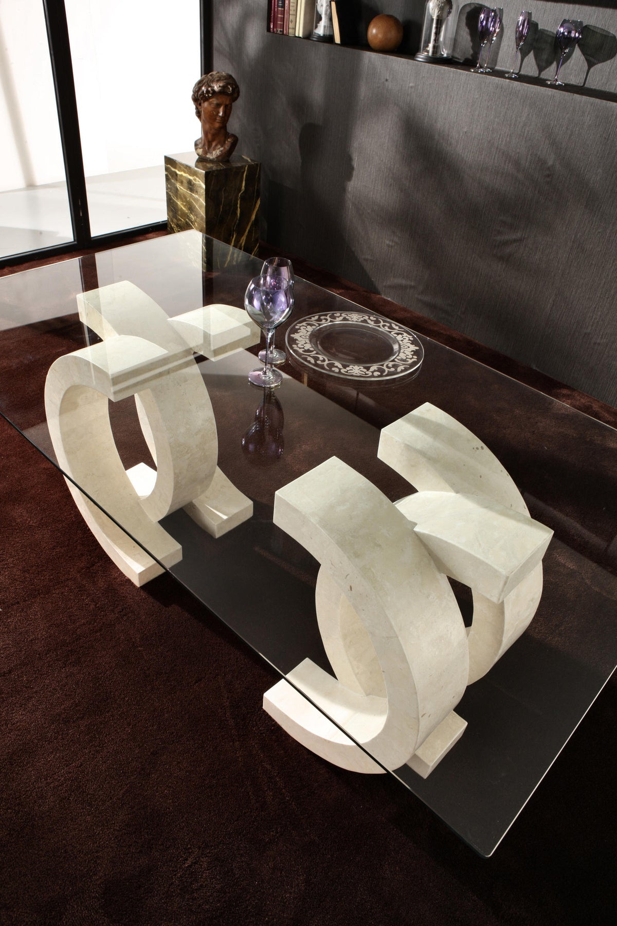 Dining Table Olimpia 180 cm Fossil Stone Glass Beige Stone Domestica – Lifestyle