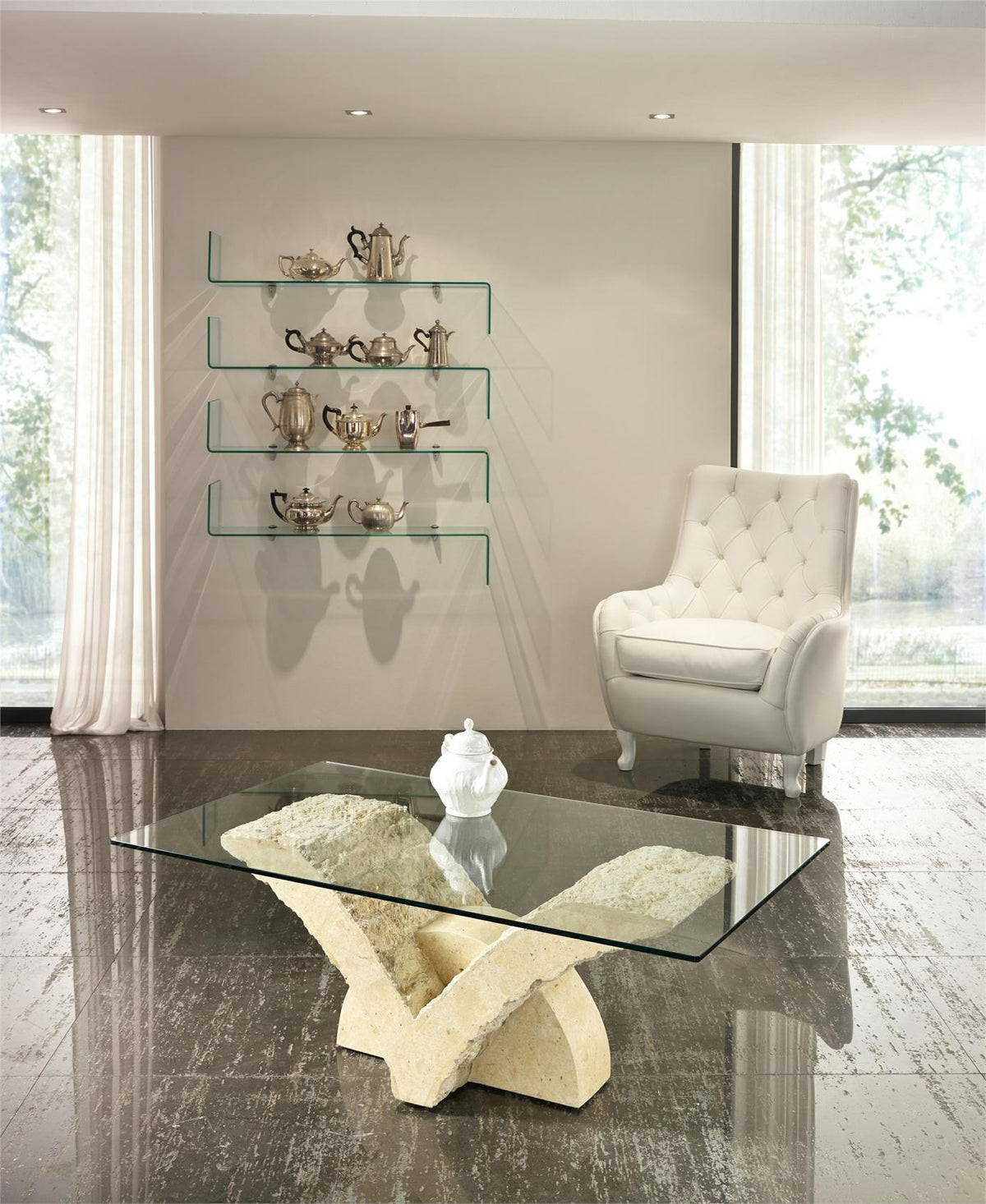 Coffee Table Papillon Fossil Stone Glass Domestica – Lifestyle