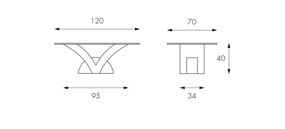 Coffee Table Papillon Fossil Stone Glass Domestica – Dimensions Drawing