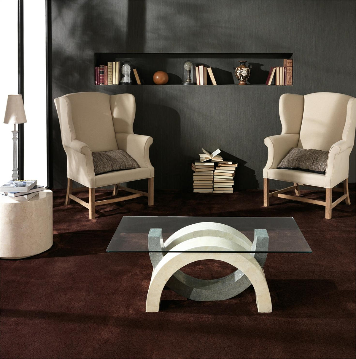 Coffee Table Olimpia Fossil Stone Glass Beige & Grey Stone Domestica – Lifestyle