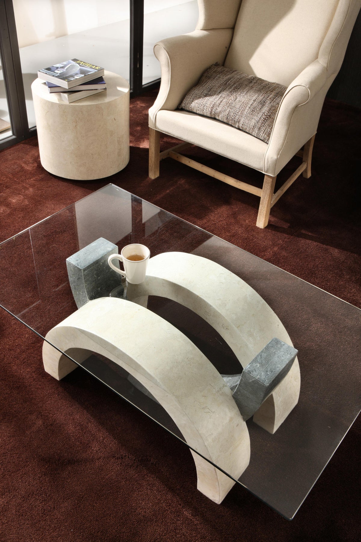 Coffee Table Olimpia Fossil Stone Glass Beige & Grey Stone Domestica – Lifestyle
