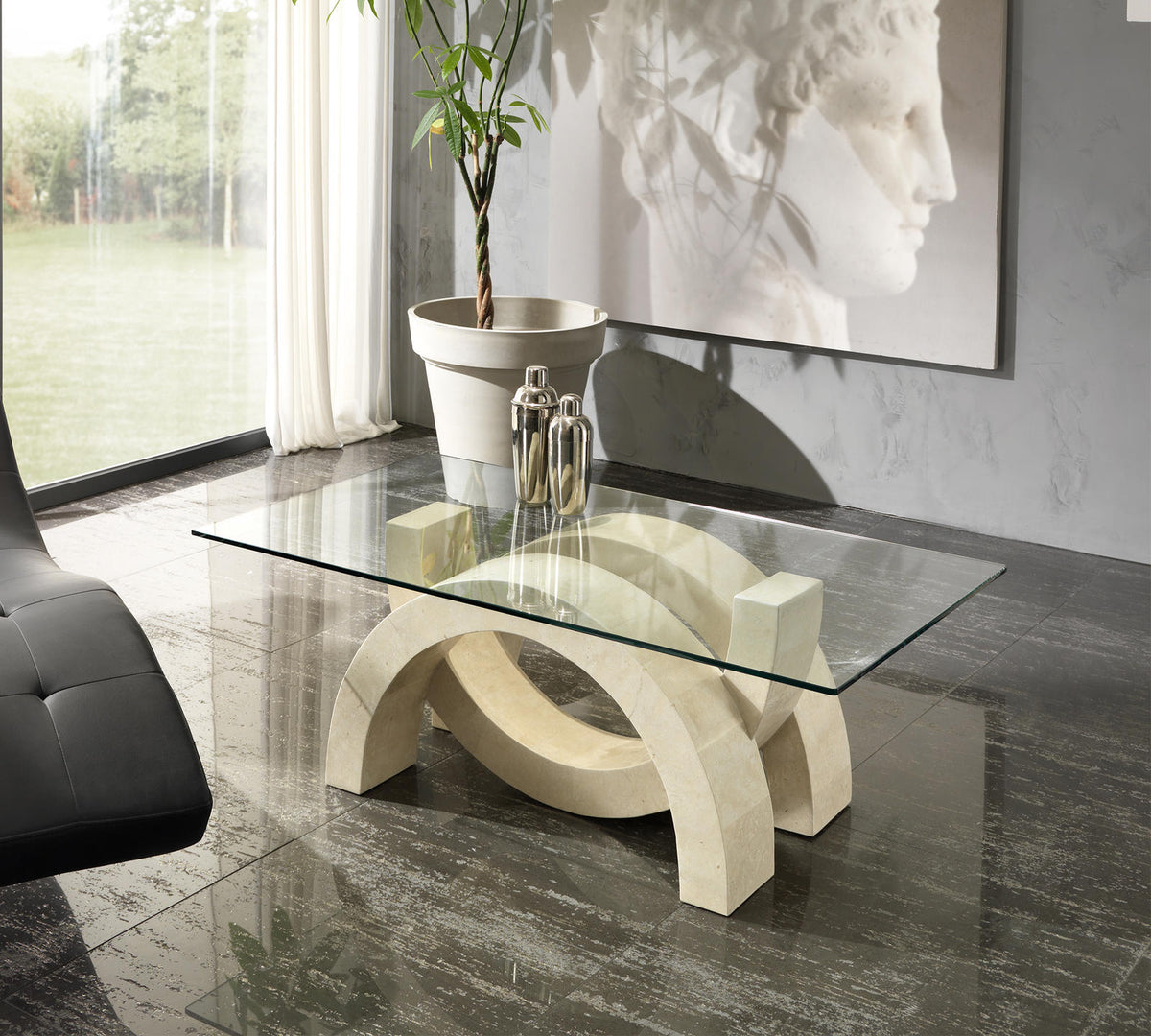 Coffee Table Olimpia Fossil Stone Glass Beige Stone Domestica – Lifestyle