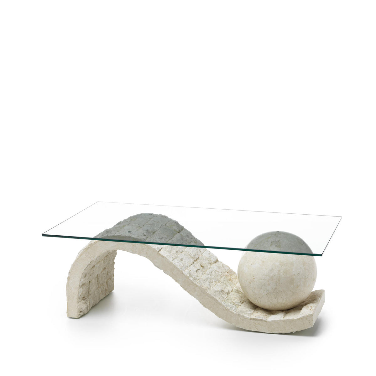 Coffee Table Onda Fossil Stone Glass Domestica – Product View on White