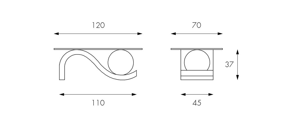 Coffee Table Onda Fossil Stone Glass Domestica – Dimensions Drawing