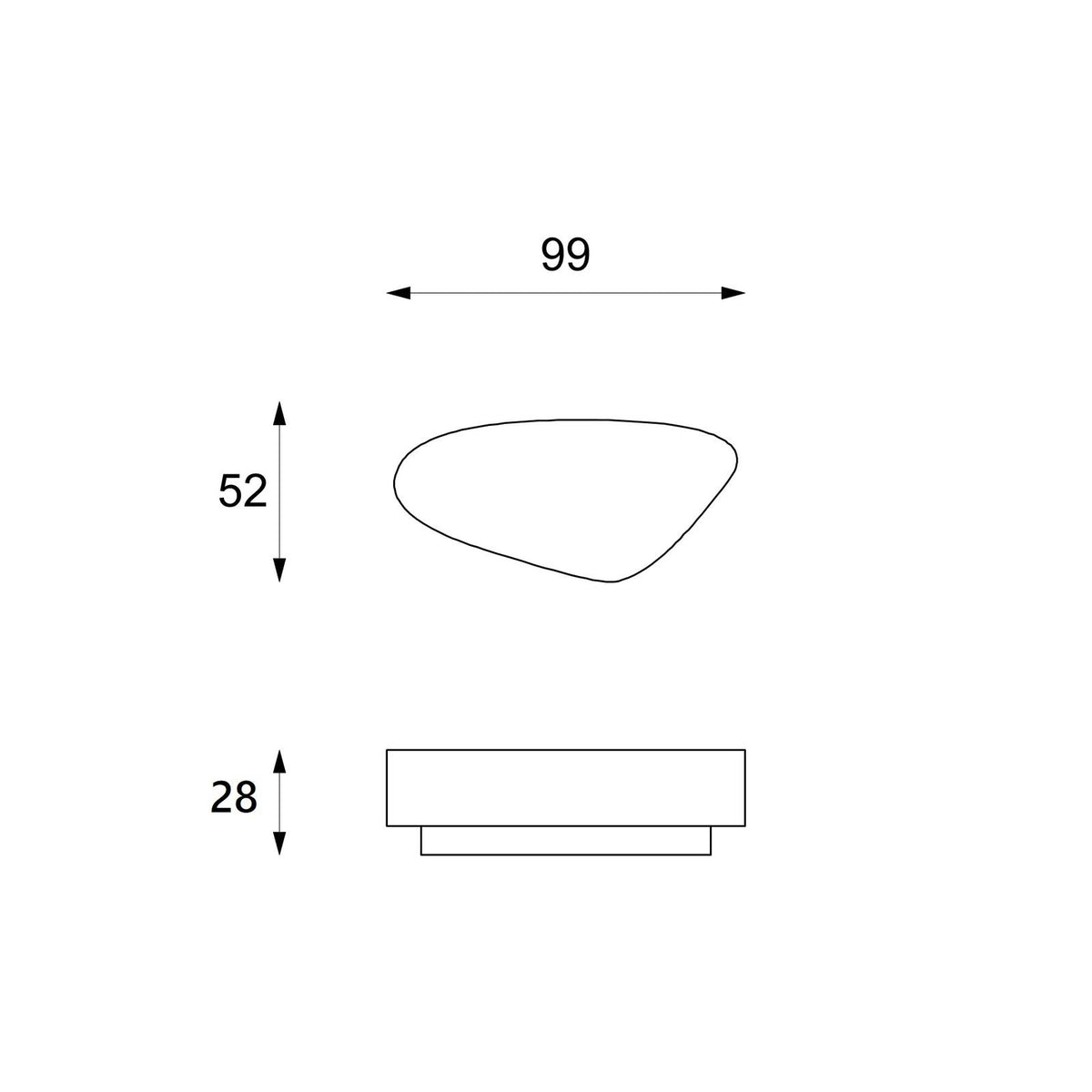 Coffee Table Trapezio Fossil Stone Grey Domestica – Dimensions Drawing