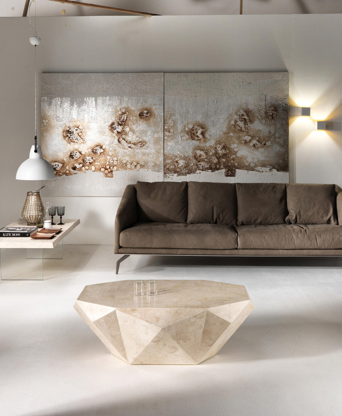 Coffee Table Diamond Medium Fossil Stone Beige Domestica – Lifestyle