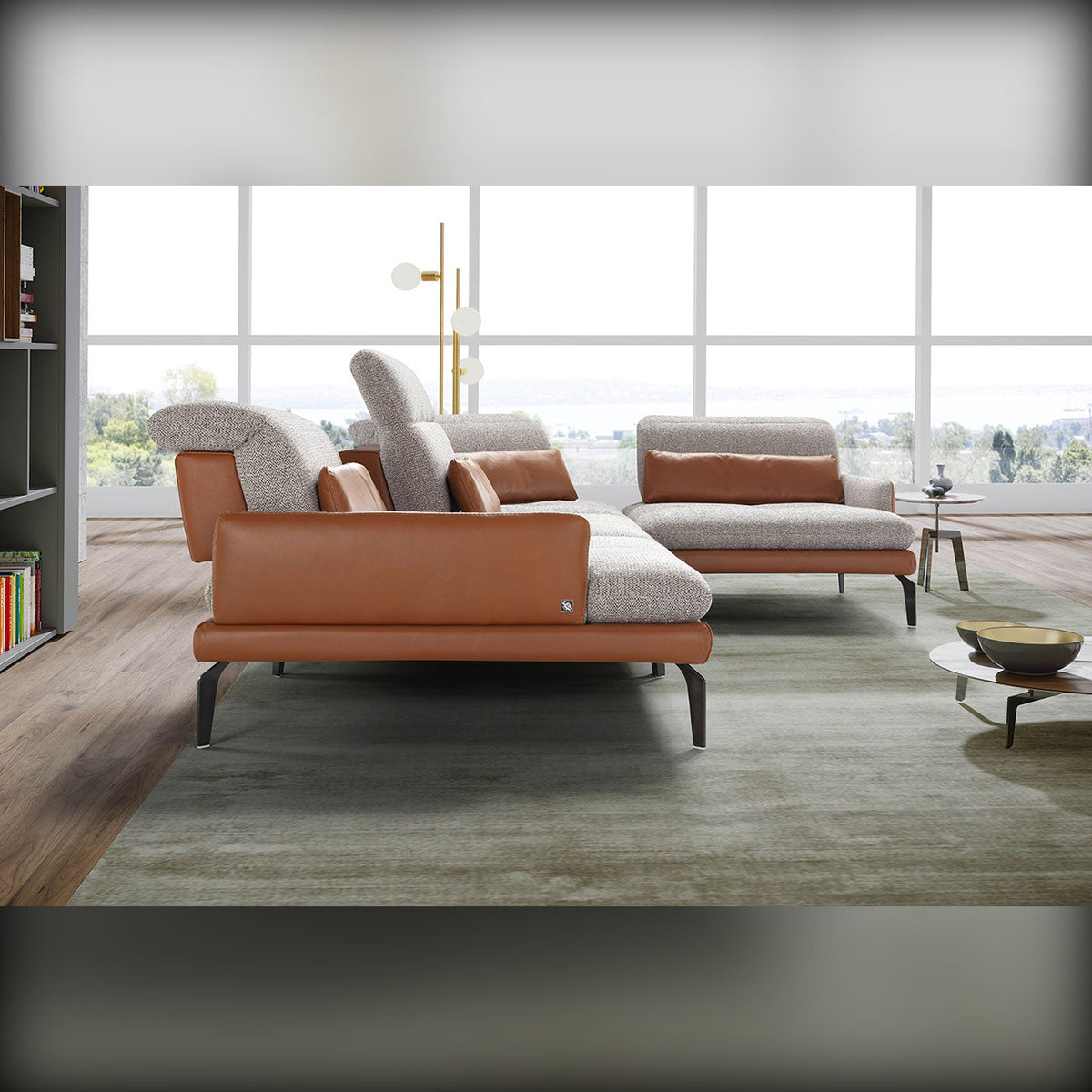 Jaclyn Domestica – Lifestyle – Tan and Grey Corner Configuration by Large Windows