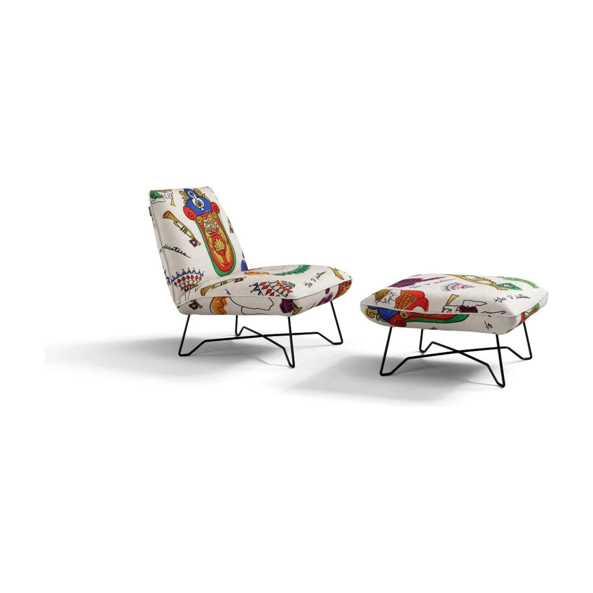 Lia Domestica – With Footstool in Patterned Fabric on White