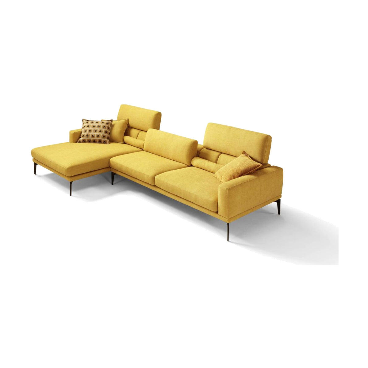 Masù Domestica – Shown in Yellow, Chaise Configuration with Headrests Raised, Three Quarter View on White