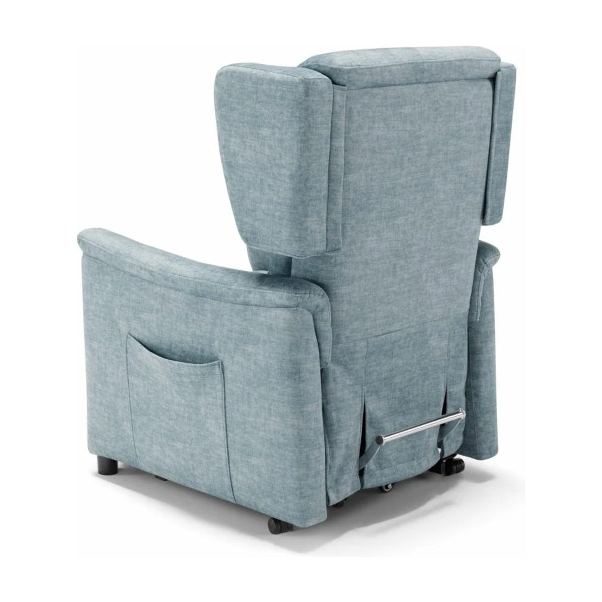 Lift Recliner Armchair Ester Light Blue Domestica – Back Three Quarter View on White