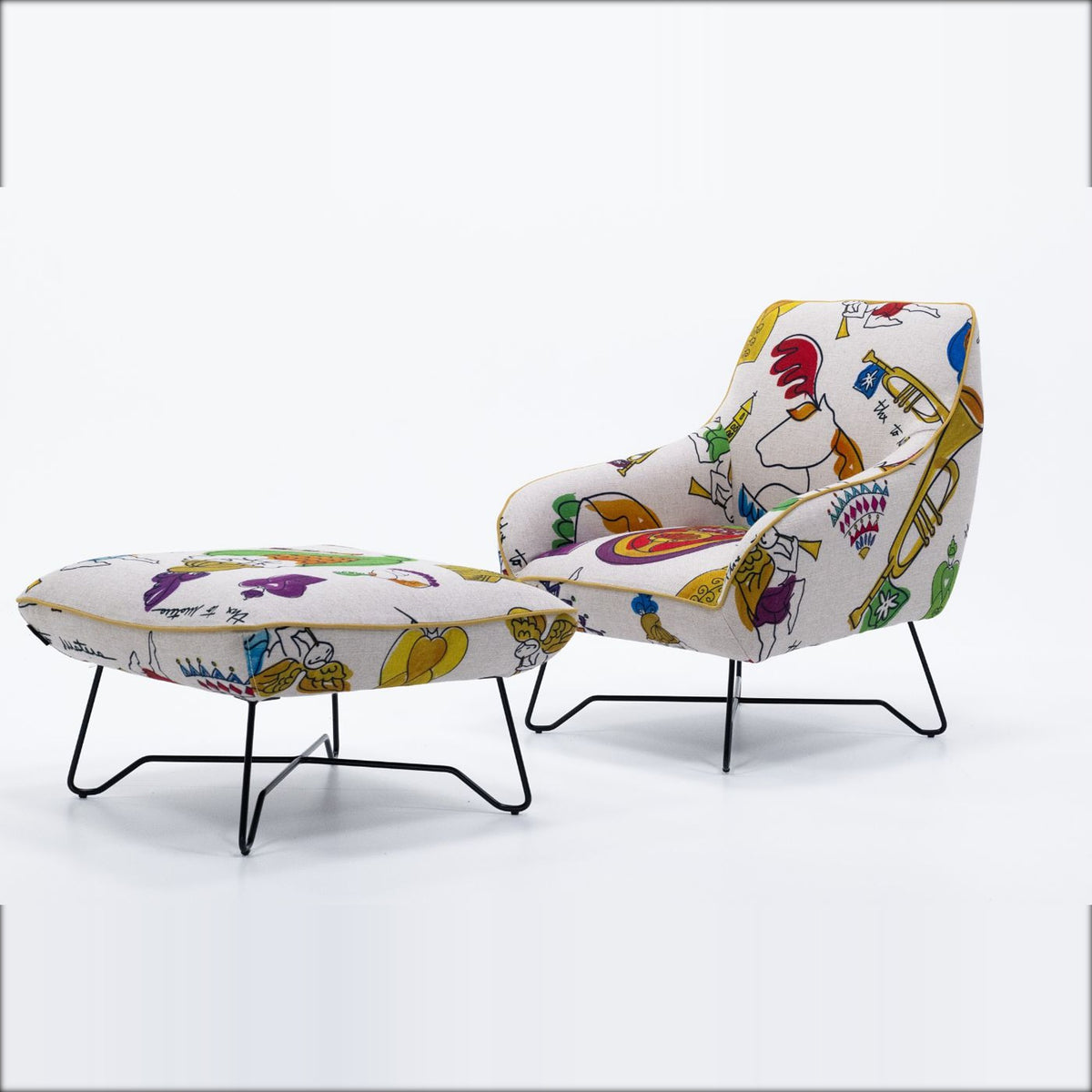 Namy Domestica – With Footstool in Patterned Fabric, Side Three Quarter View