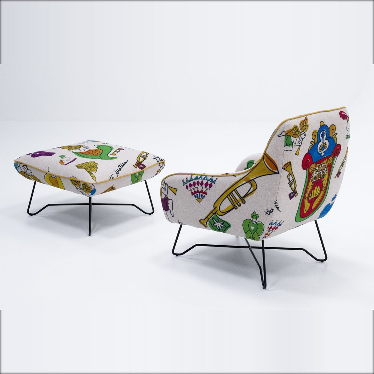 Namy Domestica – With Footstool in Patterned Fabric, Back Three Quarter View