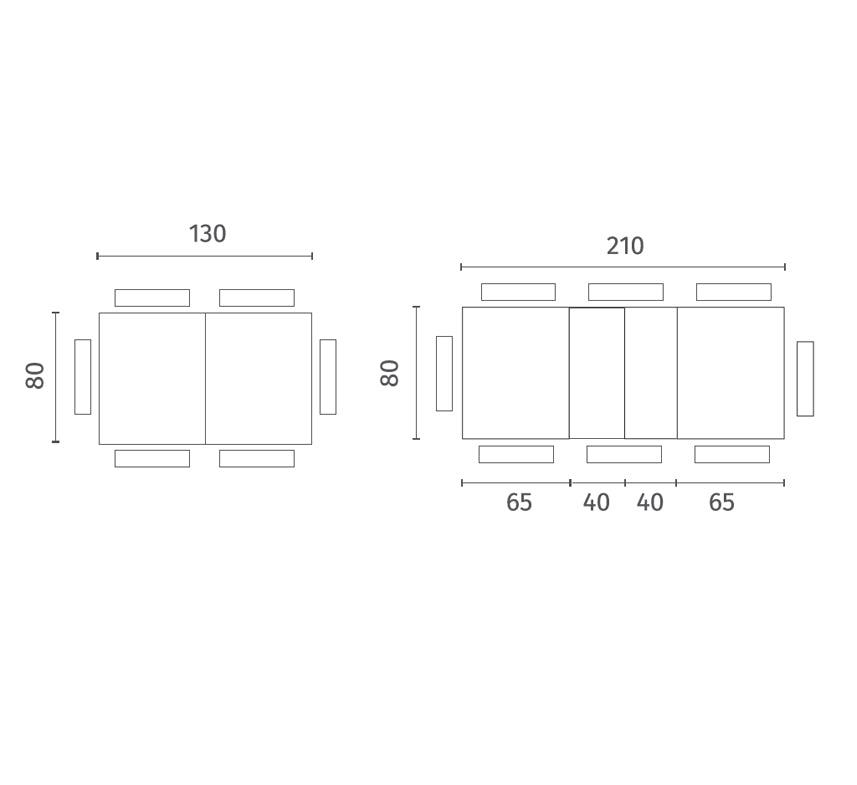 Extendable Dining Table Traffic 130-210 cm Light Grey Domestica – Dimensions Drawing