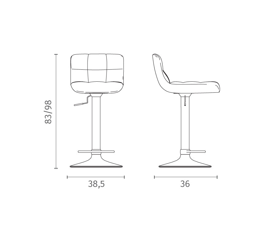 Adjustable Bar Stool Kurt Faux Leather Dark Grey Domestica – Dimensions Drawing