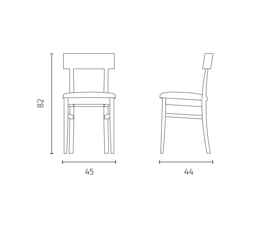 Dining Chair Monaco Lacquered Wood Dark Grey Domestica – Dimensions Drawing