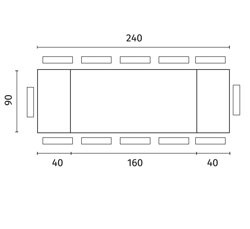 Extendable Dining Table Snooker 160-240 cm Thermo-Treated Oak Domestica – Dimensions Drawing