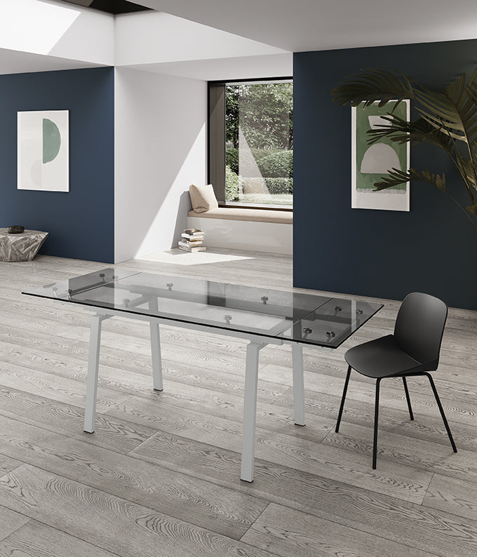 Extendable Dining Table Tommy 140-200 cm Glass Clear / White Domestica – Lifestyle