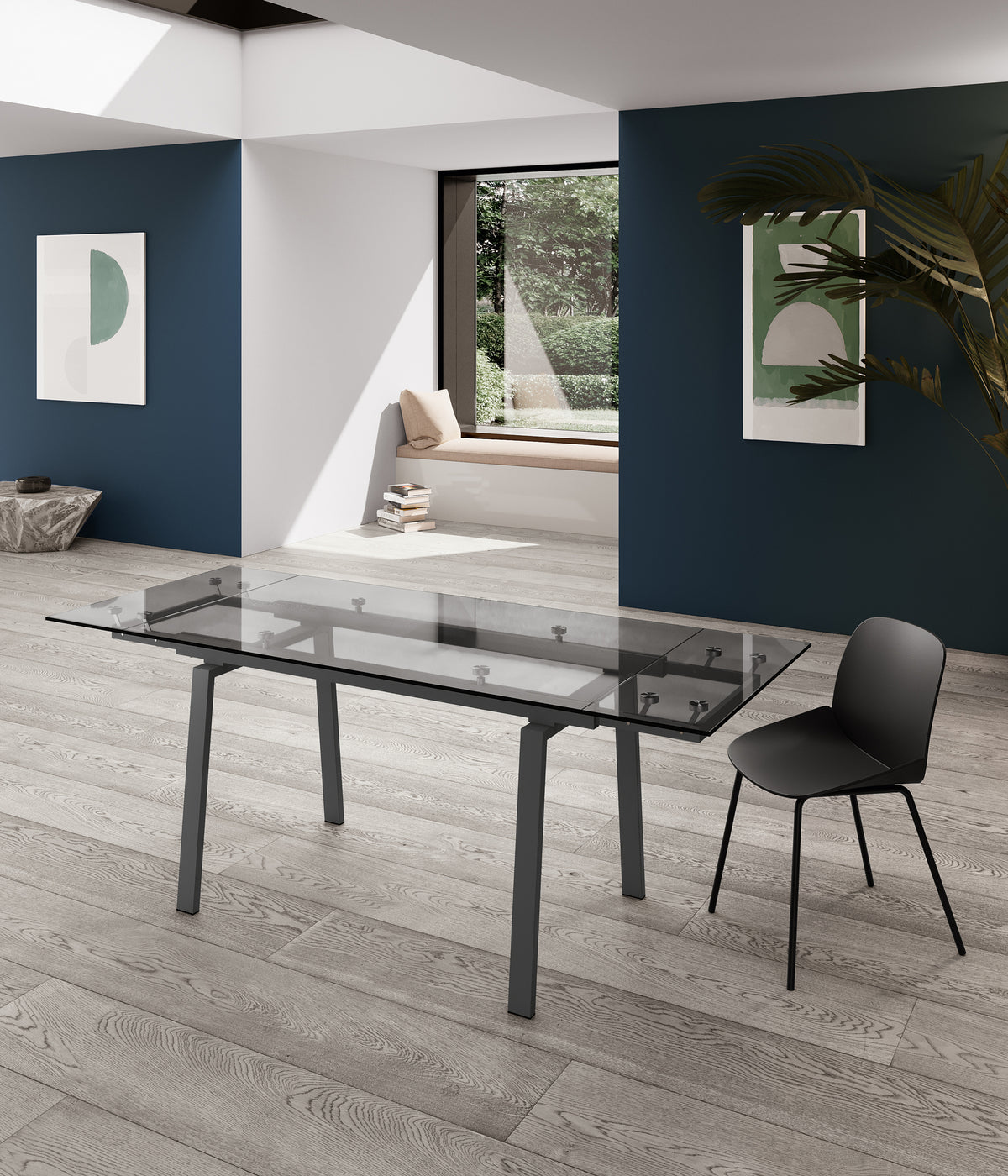 Extendable Dining Table Tommy 140-200 cm Glass Clear / Grey Domestica – Lifestyle