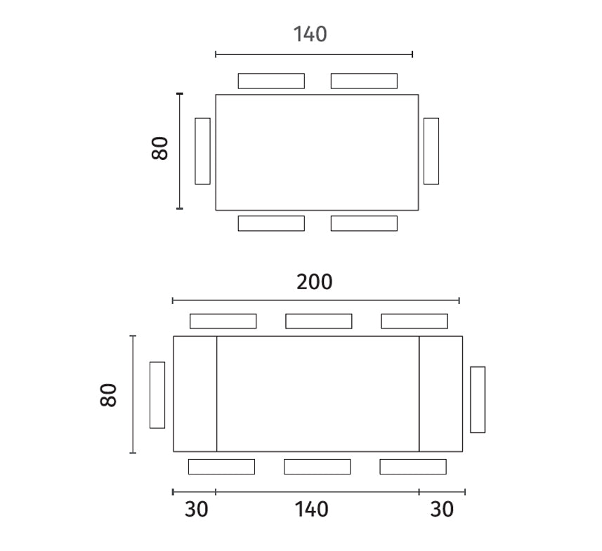 Extendable Dining Table Tommy 140-200 cm Glass Clear / Taupe Domestica – Dimensions Drawing