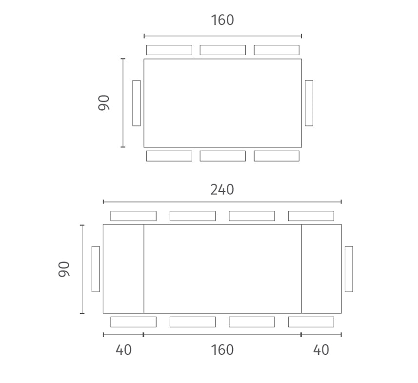 Extendable Dining Table Ceramica 1 160-240 cm Graphite Grey / Anthracite Domestica – Dimensions Drawing