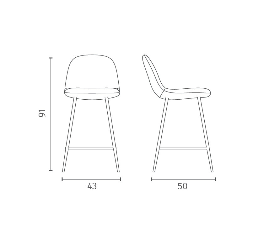 Counter Stool Brigitte Taupe Domestica – Dimensions Drawing