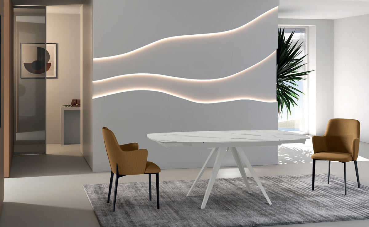 Extendable Dining Table Kyoto 120-180 cm Ceramic Calacatta White / White Domestica – Lifestyle