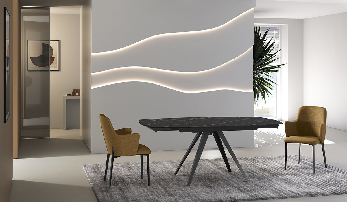 Extendable Dining Table Kyoto 120-180 cm Ceramic Black Portoro / Black Domestica – Lifestyle