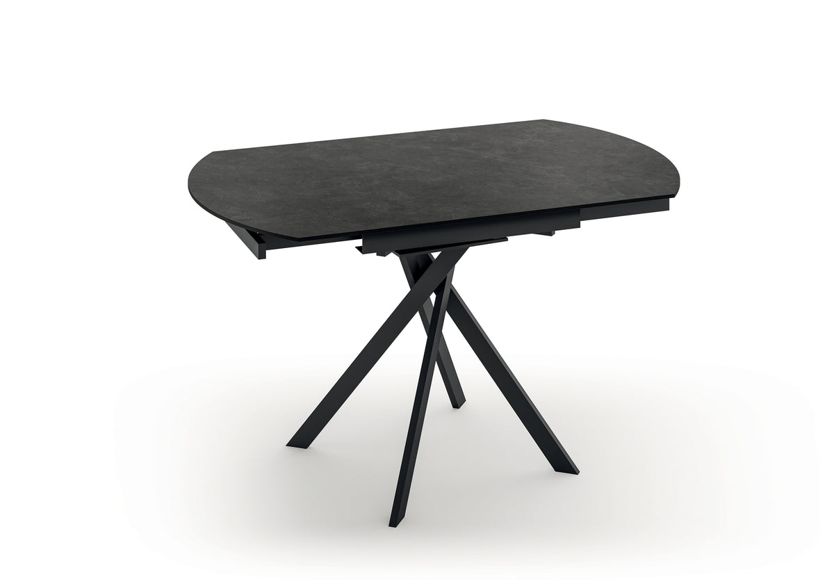 Extendable Dining Table Roll 80-120 cm Ceramic Dark Grey Concrete / Black Domestica – Product View on White
