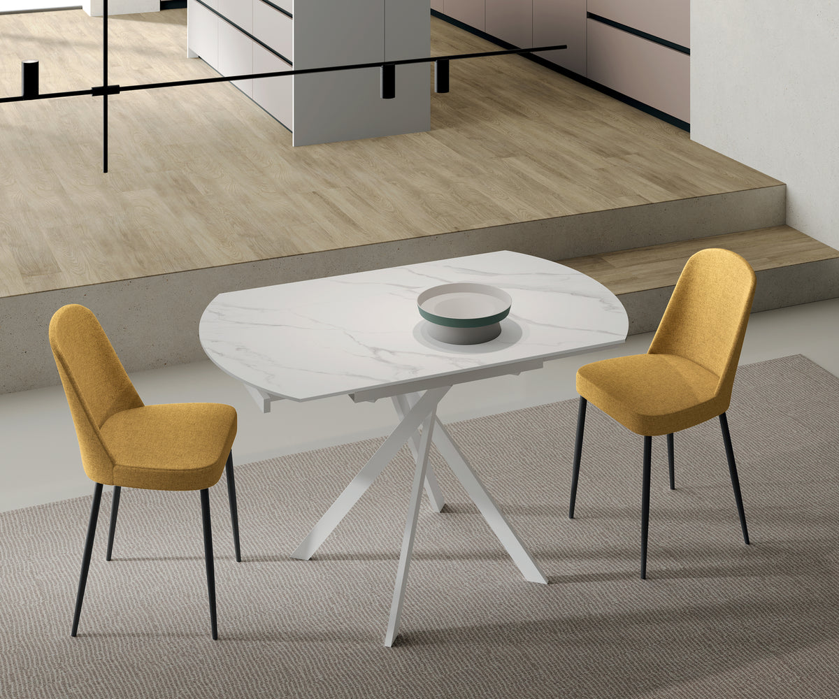 Extendable Dining Table Roll 80-120 cm Ceramic Calacatta White / White Domestica – Lifestyle