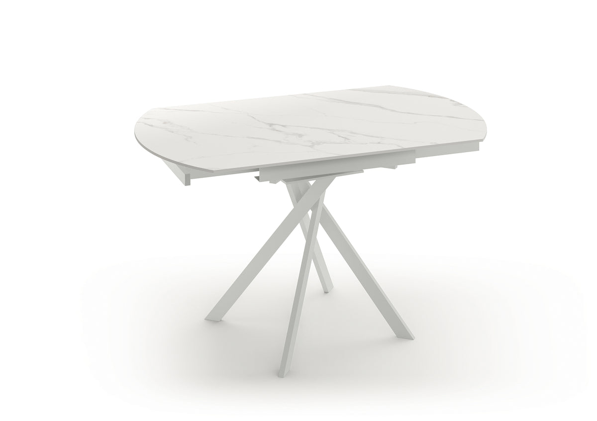 Extendable Dining Table Roll 80-120 cm Ceramic Calacatta White / White Domestica – Product View on White