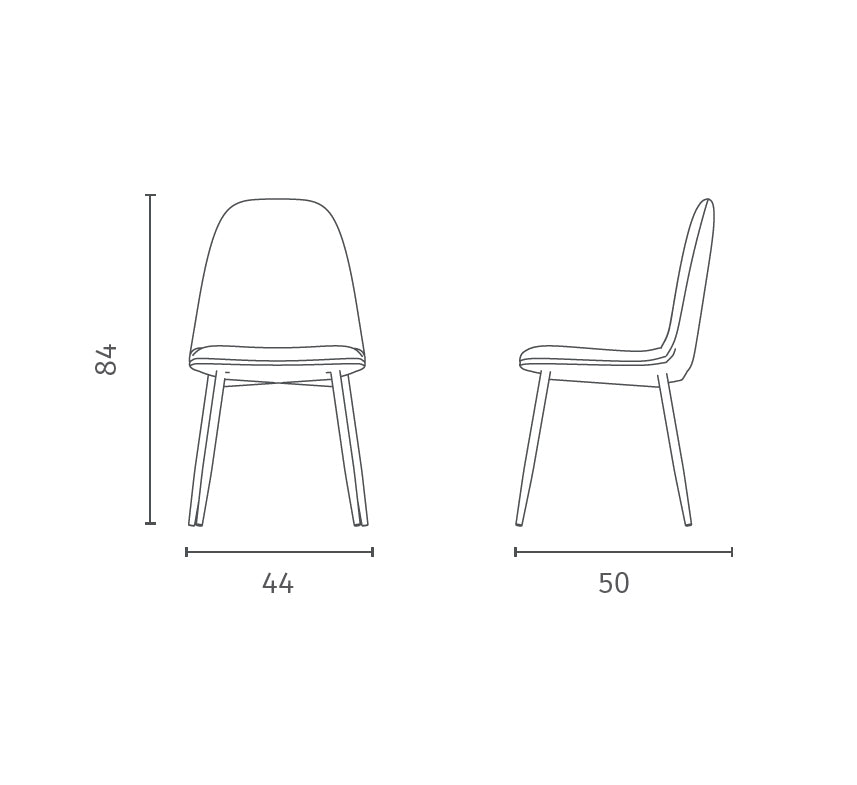 Dining Chair Brigitte Taupe Domestica – Dimensions Drawing