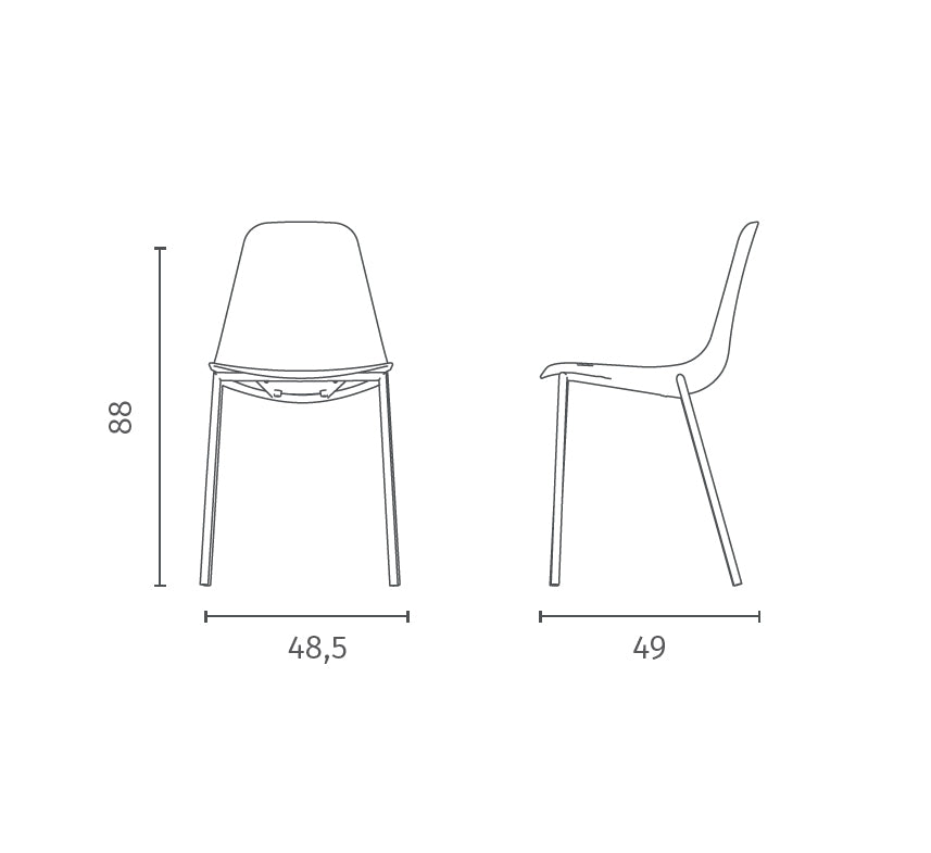 Dining Chair Frida Polypropylene Black Domestica – Dimensions Drawing