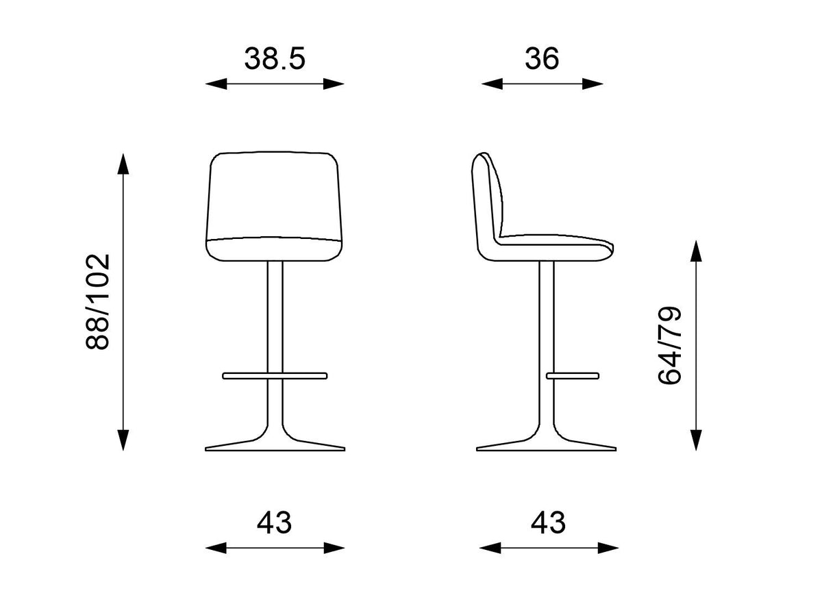 Adjustable Bar Stool Jimmy Dark Grey Domestica – Dimensions Drawing