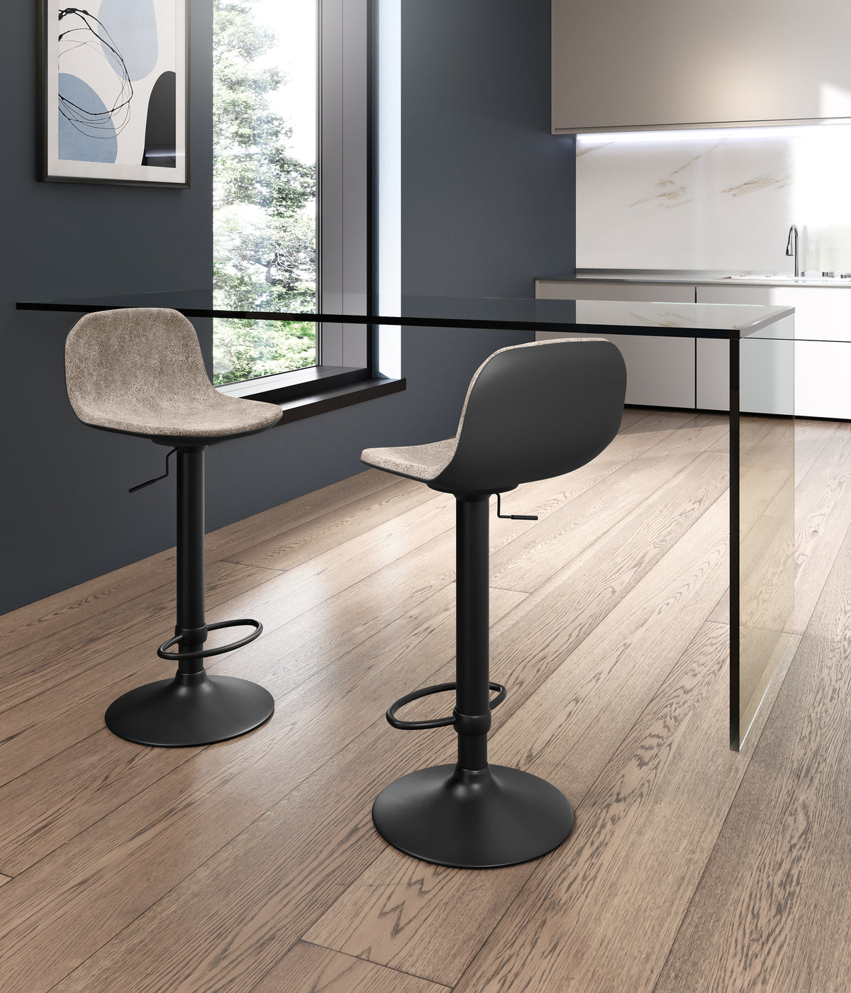 Adjustable Bar Stool Teo Microfibre Beige Domestica – Lifestyle