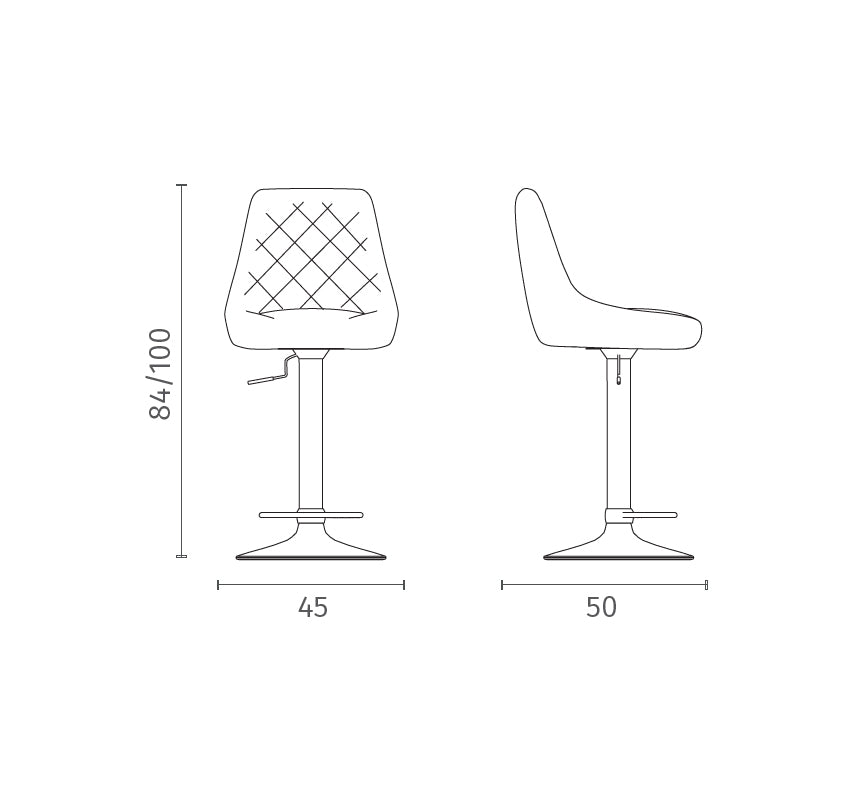 Adjustable Bar Stool Max Microfibre Dark Grey Domestica – Dimensions Drawing