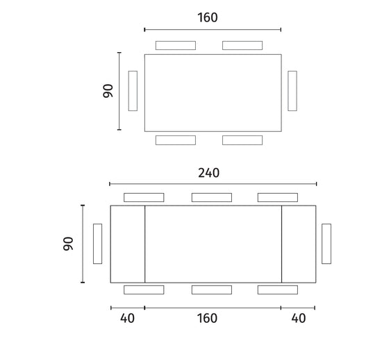 Extendable Dining Table Smokey 160-240 cm Clear Glass / Black Domestica – Dimensions Drawing