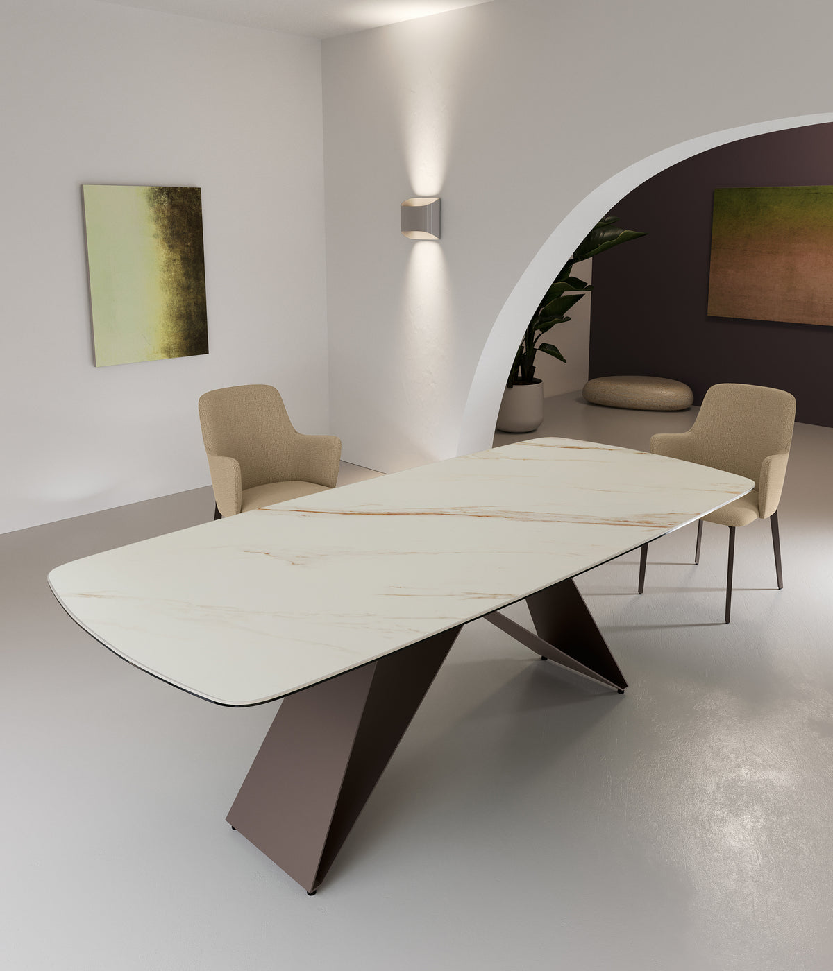 Dining Table Thanos 220 cm Ceramic Calacatta / Bronze Domestica – Lifestyle