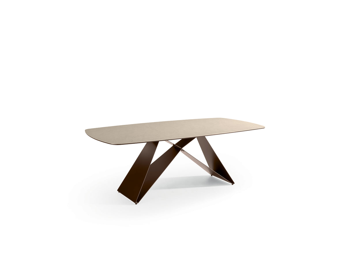 Dining Table Thanos 220 cm Ceramic Ivory Stone / Bronze Domestica – Product View on White