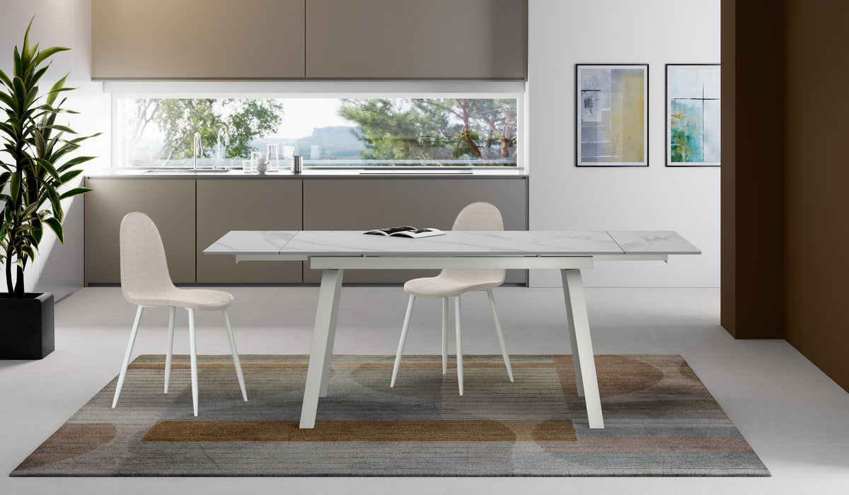 Extendable Dining Table Dylan 140-200 cm White Marble / White Domestica – Lifestyle