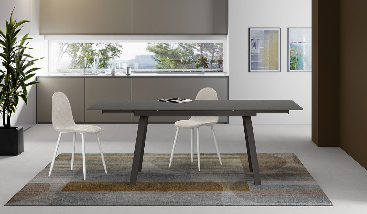 Extendable Dining Table Dylan 140-200 cm Grey Marble / Anthracite Domestica – Lifestyle