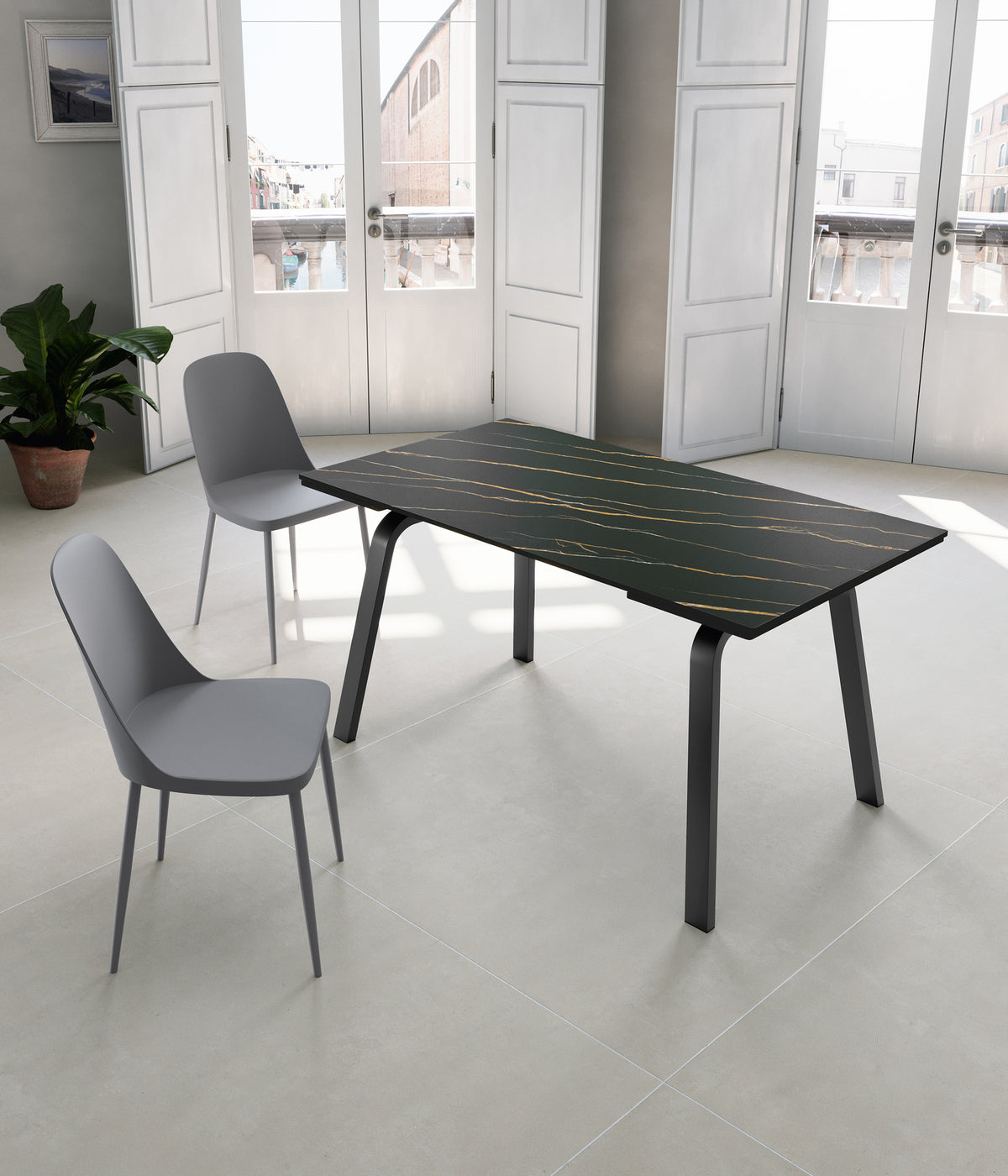 Extendable Dining Table Dylan 140-200 cm Black Marble / Anthracite Domestica – Lifestyle