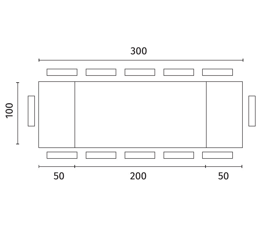 Extendable Dining Table Stark 200-300 cm Thermo-Treated Oak Domestica – Dimensions Drawing