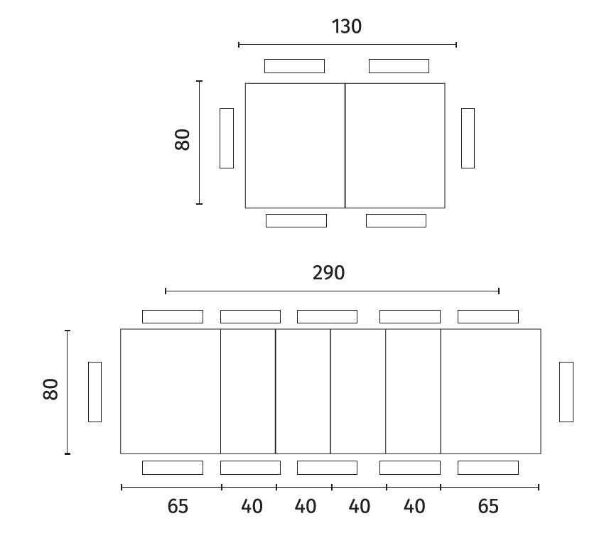 Extendable Dining Table Big 130-290 cm Anthracite Marble / Black Domestica – Dimensions Drawing