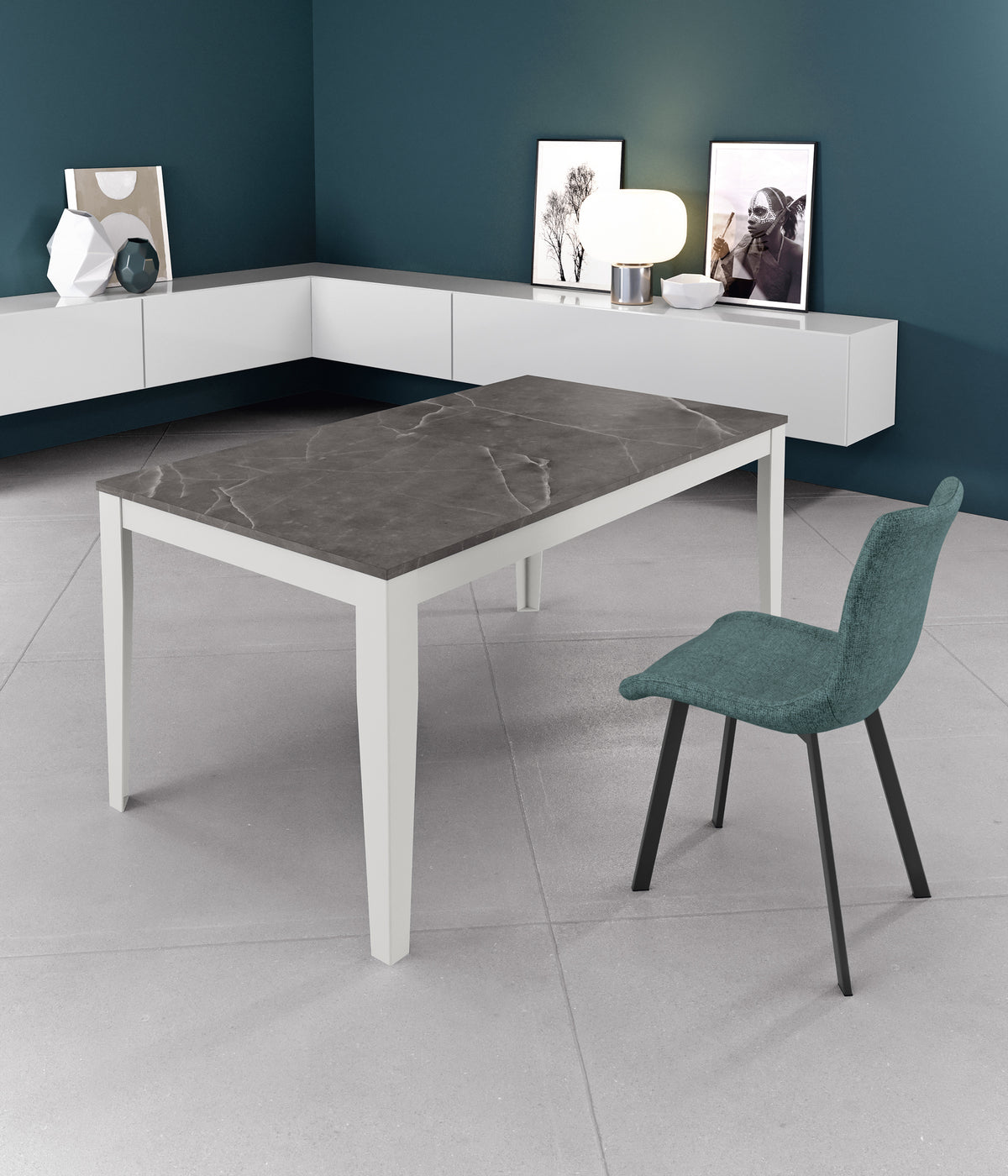 Extendable Dining Table Big 156-316 cm Anthracite Marble / White Domestica – Lifestyle