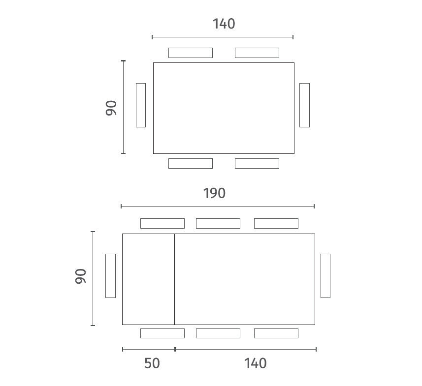 Extendable Dining Table Pulse 25 140-190 cm Anthracite Marble / White Domestica – Dimensions Drawing