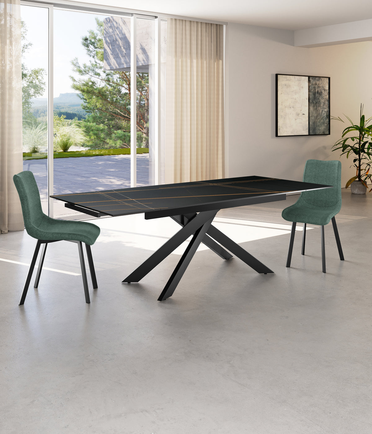 Extendable Dining Table Ares 140-200 cm Matt Black Marble Domestica – Lifestyle
