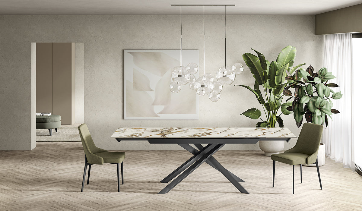 Extendable Dining Table Cross 160-240 cm Calacatta Borghini / Anthracite Domestica – Lifestyle