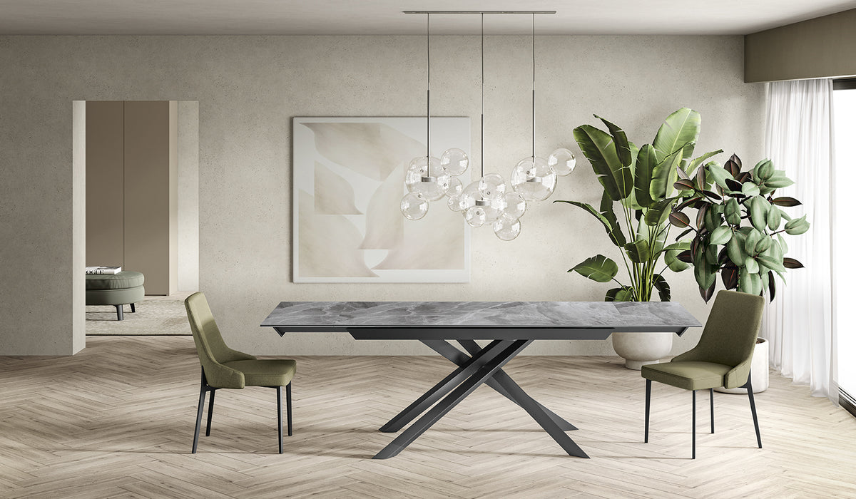 Extendable Dining Table Cross 160-240 cm Grey Marble / Anthracite Domestica – Lifestyle